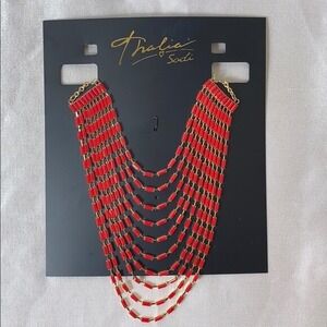 Thalia Sodi Gold-Tone Red Baguette Multi-Row Necklace 18" New with Tag
